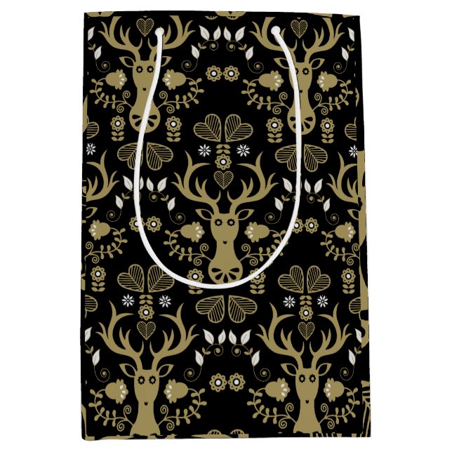 Sacola Para Presentes Média Deer de Arte Folclórica Moderna (Frente)