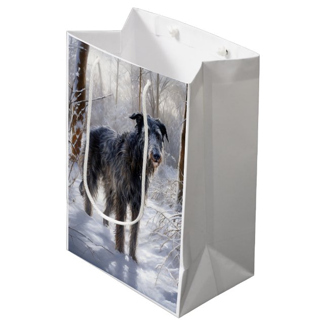 Sacola Para Presentes Média Deerhound Escocês Deixe-o nevar no Natal (Frente inclinada)