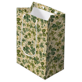 Sacola Para Presentes Média Delicate Green Shamrocks Seamless