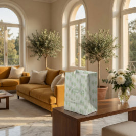 Sacola Para Presentes Média Delicate Watercolor Trees Pattern Light Green 