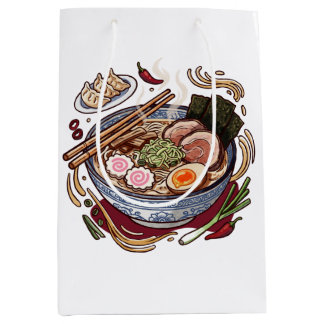 Sacola Para Presentes Média Deliciosos Ramen Japoneses e Bolinhos Gyoza.