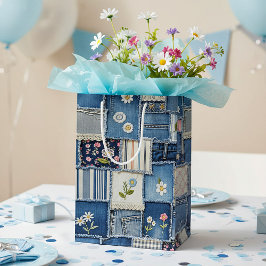 Sacola Para Presentes Média Denim Patchwork