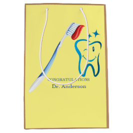 Sacola Para Presentes Média Dentista Monograma Escova de Dentes Feliz