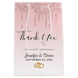 Sacola Para Presentes Média Derramamento Rosa De Casamento Moderno - Obrigado