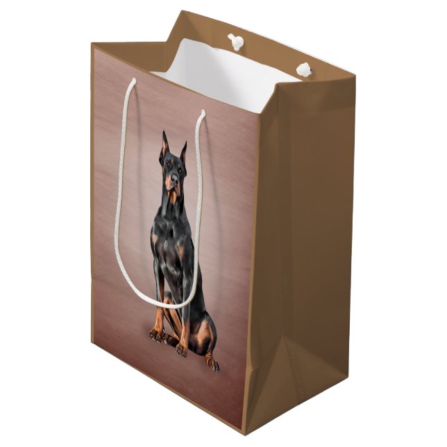 Sacola Para Presentes Média Desenhando cachorro doberman (Frente inclinada)