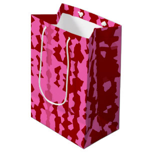 Sacola Para Presentes Média Desenho Abstrato Irregular Rosa Bege Vermelho