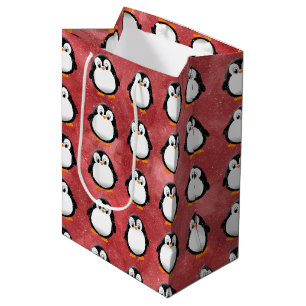 Sacola Para Presentes Média Desenho Animado de Pinguim Fofo Personalizado Aqua