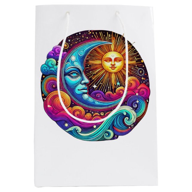 Sacola Para Presentes Média Desenho de Harmonia Celestial Sol & Lua (Frente)