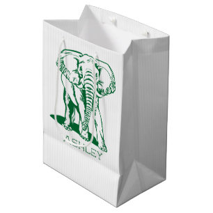 Sacola Para Presentes Média Desenho de Linha de Elefante Verde Caçador de Cort
