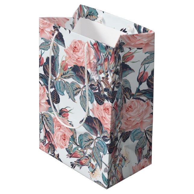 Sacola Para Presentes Média Desenho de Rosa Rosa (Verso inclinado)