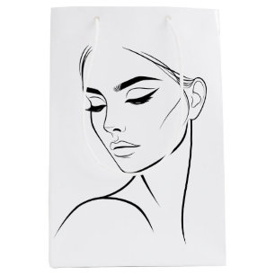Sacola Para Presentes Média Desenho de rosto de mulher de uma linha n.o 3