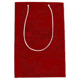 Sacola Para Presentes Média Desenho Floral Vermelho Lantana