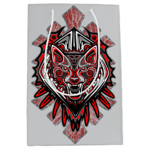 Sacola Para Presentes Média Desenho Totêmico Tribal Haida de Lobo
