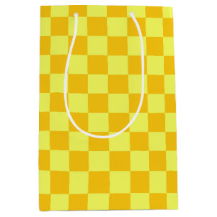 Sacola Para Presentes Média Desenho Xadrez Amarelo Claro e Escuro