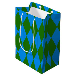 Sacola Para Presentes Média Desenho Xadrez Arlequim Verde Azul