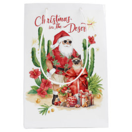 Sacola Para Presentes Média Desert Christmas with Cactus Santa Claus 