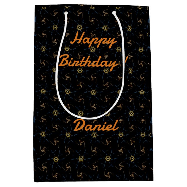 Sacola Para Presentes Média Design abstrato preto (Frente)