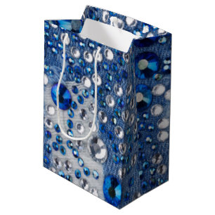 Sacola Para Presentes Média Design azul do teste padrão de Jean dos diamantes