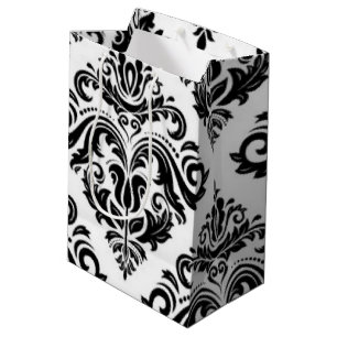 Sacola Para Presentes Média Design branco preto do impressão da cor damasco