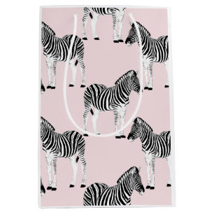 Sacola Para Presentes Média Design cor-de-rosa com zebra branca e negra
