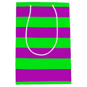 Sacola Para Presentes Média Design das faixas roxas e verdes