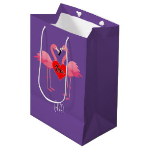 Sacola Para Presentes Média Design de Amor Flamingo Rosa - Saco do Presente -