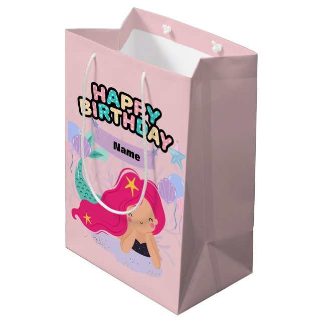 Sacola Para Presentes Média Design de aniversário da Sereia - Submarino (Verso inclinado)