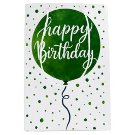 Sacola Para Presentes Média Design de aniversário feliz do Balão Verde
