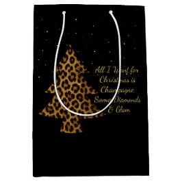 Sacola Para Presentes Média Design de árvore de leopardo de férias chic