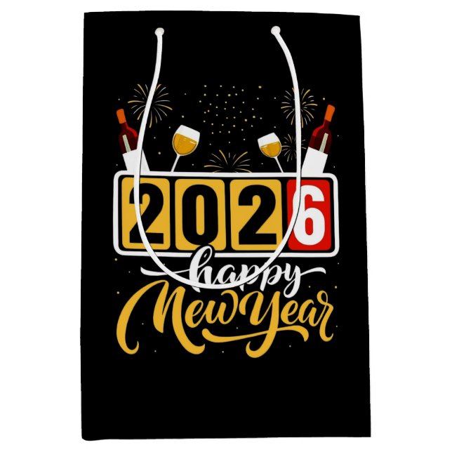 Sacola Para Presentes Média design de celebração do "Feliz ano novo 2026" (Frente)