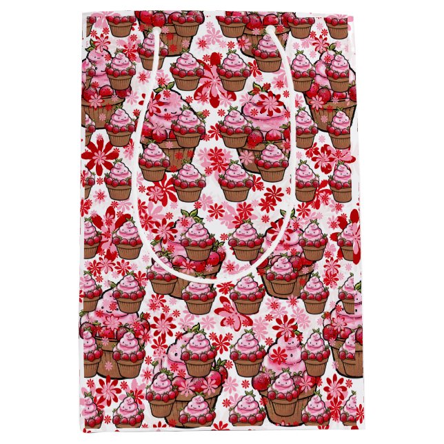 Sacola Para Presentes Média Design de Cupcake Kawaii – Ilustração de Sobremesa (Frente)