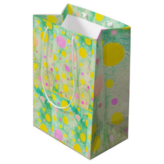 Sacola Para Presentes Média Design de Diversão de Pastel Rosa, Verdes e Círcul