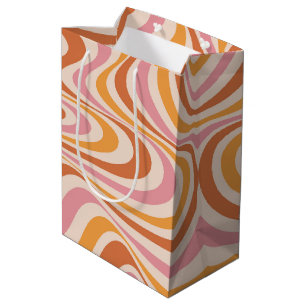 Sacola Para Presentes Média Design de espiral de abstrato cor-de-rosa e laranj