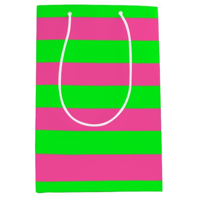 Sacola Para Presentes Média Design de faixa rosa e verde (Frente)