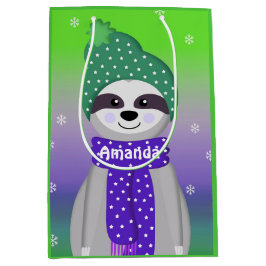 Sacola Para Presentes Média Design de inverno Colorido Sloth Sloth Slevt Bag M