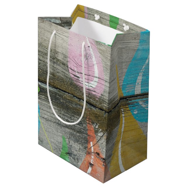 Sacola Para Presentes Média Design de Madeira Rústica (Verso inclinado)