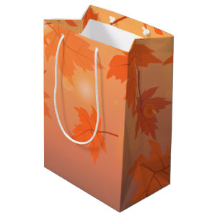 Sacola Para Presentes Média Design de outono com folhas de maple e efeito de c