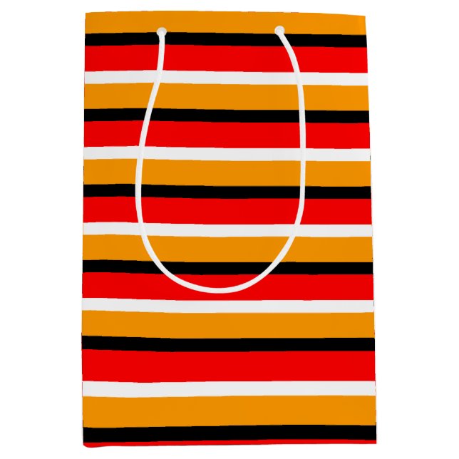 Sacola Para Presentes Média Design de Padrão de Faixa Laranja Vermelha (Frente)