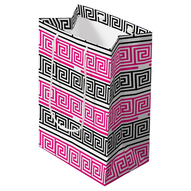 Sacola Para Presentes Média Design de padrão de frete de chave grega preta ros (Criador carregado)