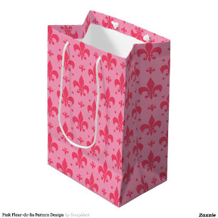 Sacola Para Presentes Média Design de padrão rosa Fleur-de-lis