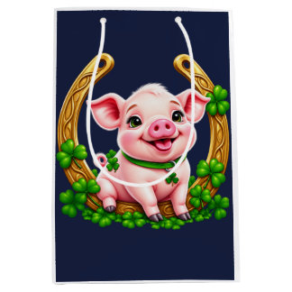 Sacola Para Presentes Média Design de Sorte Irlandesa Fofa com Trevos, Prosper
