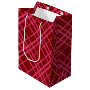 Sacola Para Presentes Média Design de Xadrez em Grade Rosa Grená