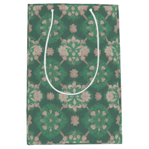 Sacola Para Presentes Média Design do Estilo Vitoriano Repetitivo Verde