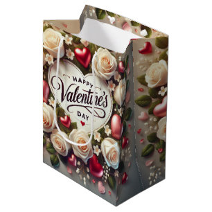 Sacola Para Presentes Média Design Elegante com Rosas