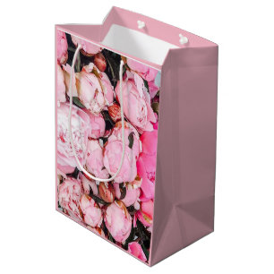 Sacola Para Presentes Média Design floral cor-de-rosa da peônia
