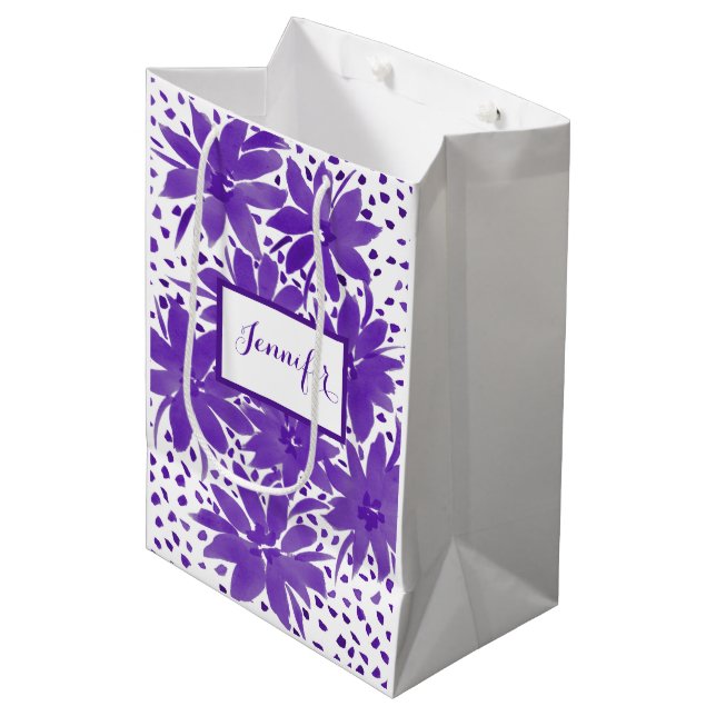 Sacola Para Presentes Média Design Floral Médio Personalizado - Saco de Presen (Frente inclinada)