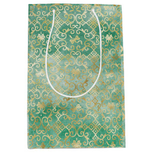 Sacola Para Presentes Média Design verde-bonito e ouro 