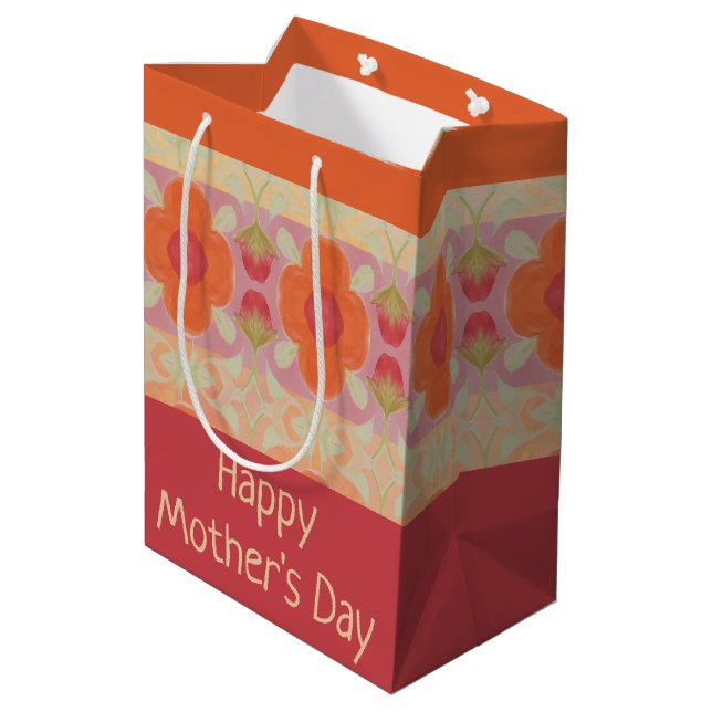 Sacola Para Presentes Média Designer de Flor Laranja (Verso inclinado)