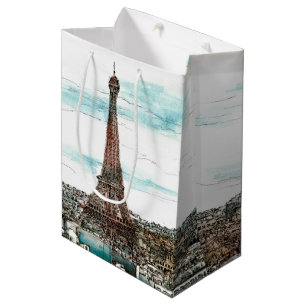 Sacola Para Presentes Média Destinos  Torre Vintage Eiffel em Paris