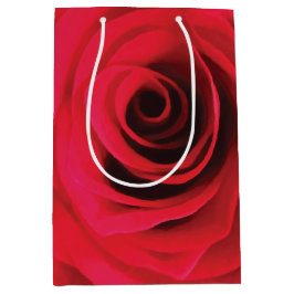 Sacola Para Presentes Média Detalhe de rosa vermelha, redemoinho floral abstra
